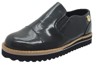 Luccini Girl's Grey Patent Leather Platform Smoking Loafer Flats soft landing