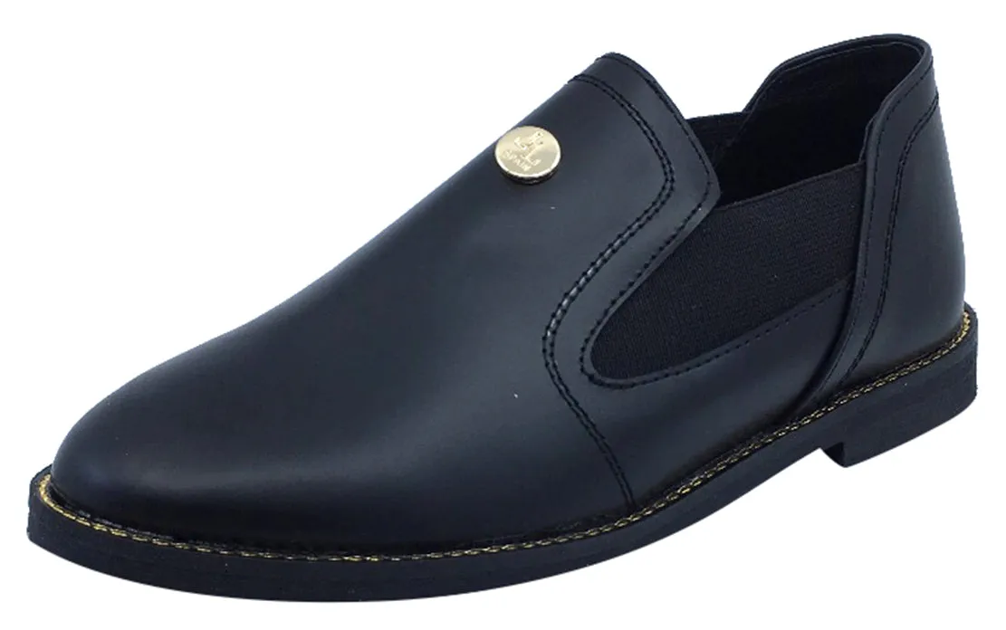 Luccini Girl's Slip-On Black Fashion Booties with Gold Trim quick wear