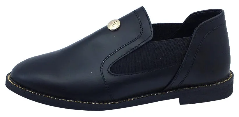 Luccini Girl's Slip-On Black Fashion Booties with Gold Trim flexible base