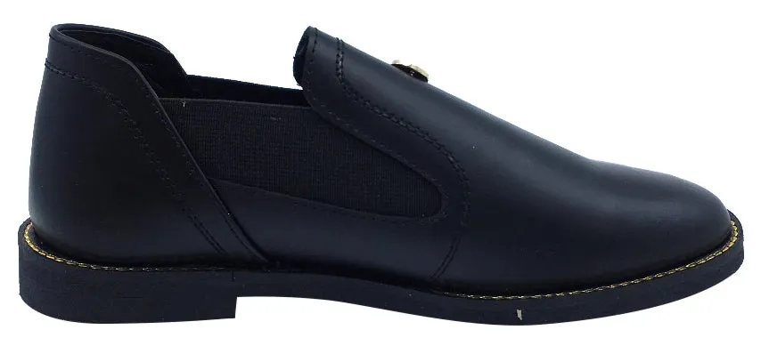 Luccini Girl's Slip-On Black Fashion Booties with Gold Trim trend fit