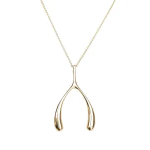 LUCKY Gold Wishbone Pendant - 18-20" Adjustable Delicate Chain Multi-Use Wear