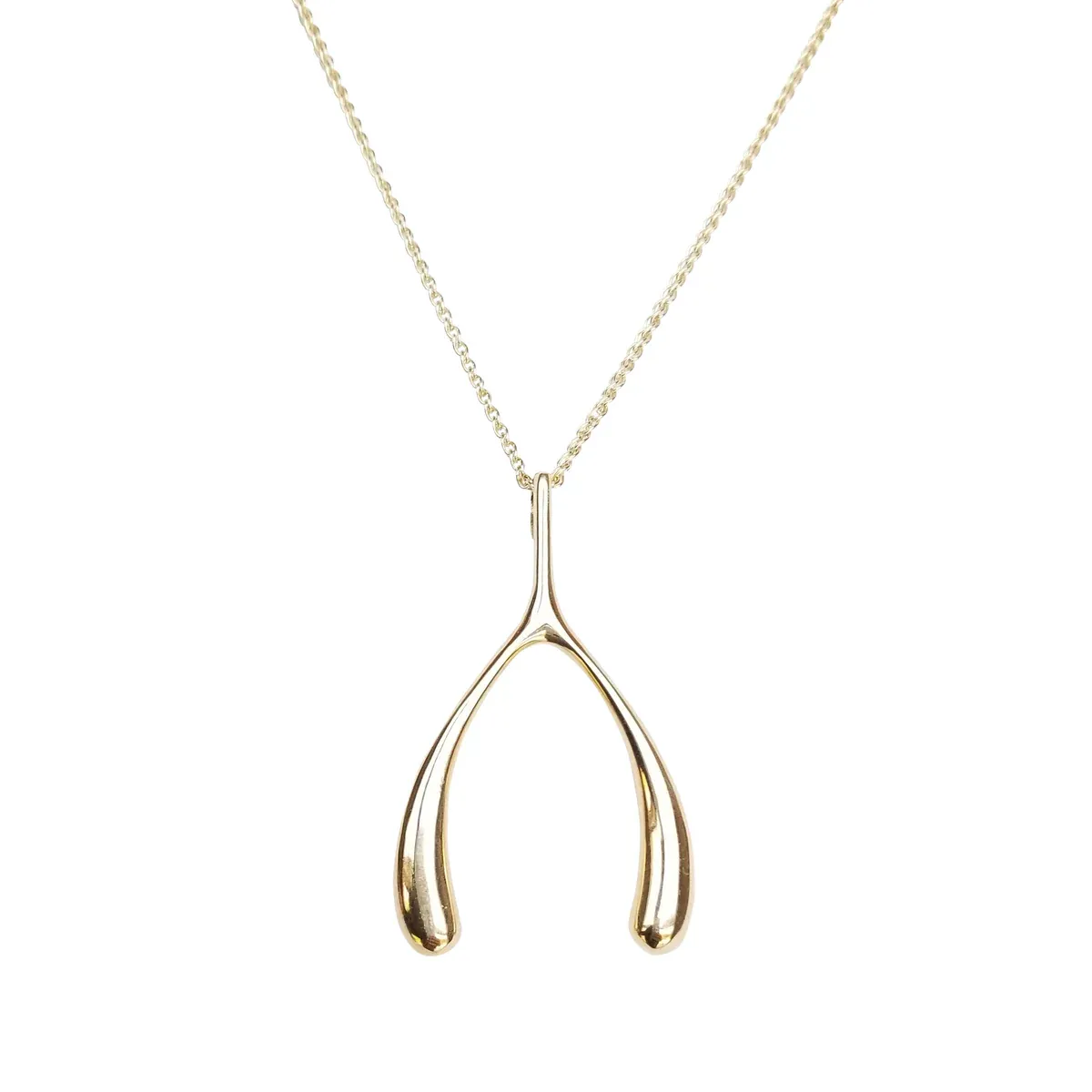 LUCKY Gold Wishbone Pendant - 18-20" Adjustable Delicate Chain Multi-Use Wear