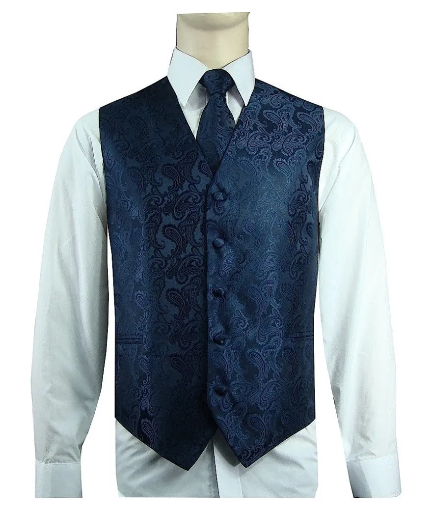 Men's 20-1 Microfiber Paisley Vest, Tie & Hanky Exquisite Cut