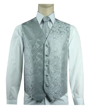 Men's 20-1 Microfiber Paisley Vest, Tie & Hanky Solid Design