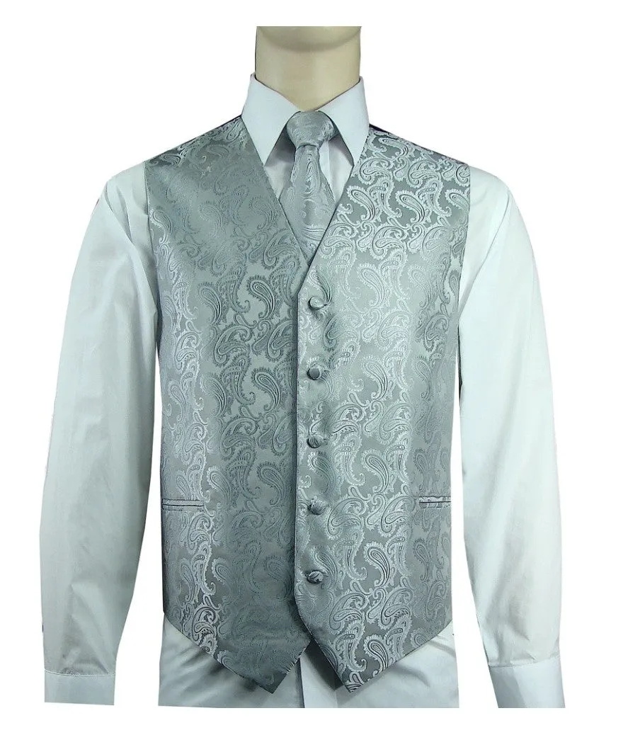 Men's 20-1 Microfiber Paisley Vest, Tie & Hanky Solid Design