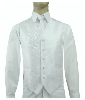 Men's 20-1 Microfiber Paisley Vest, Tie & Hanky - White Youth Attitude