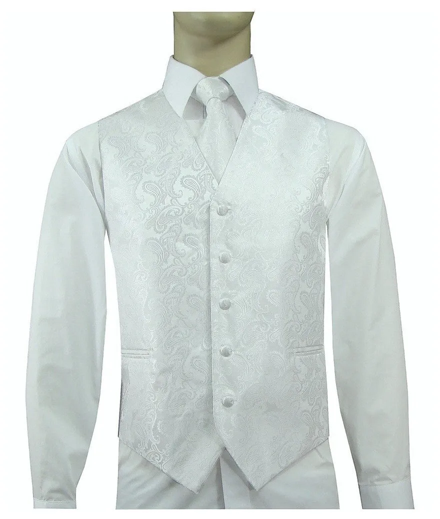 Men's 20-1 Microfiber Paisley Vest, Tie & Hanky - White Youth Attitude