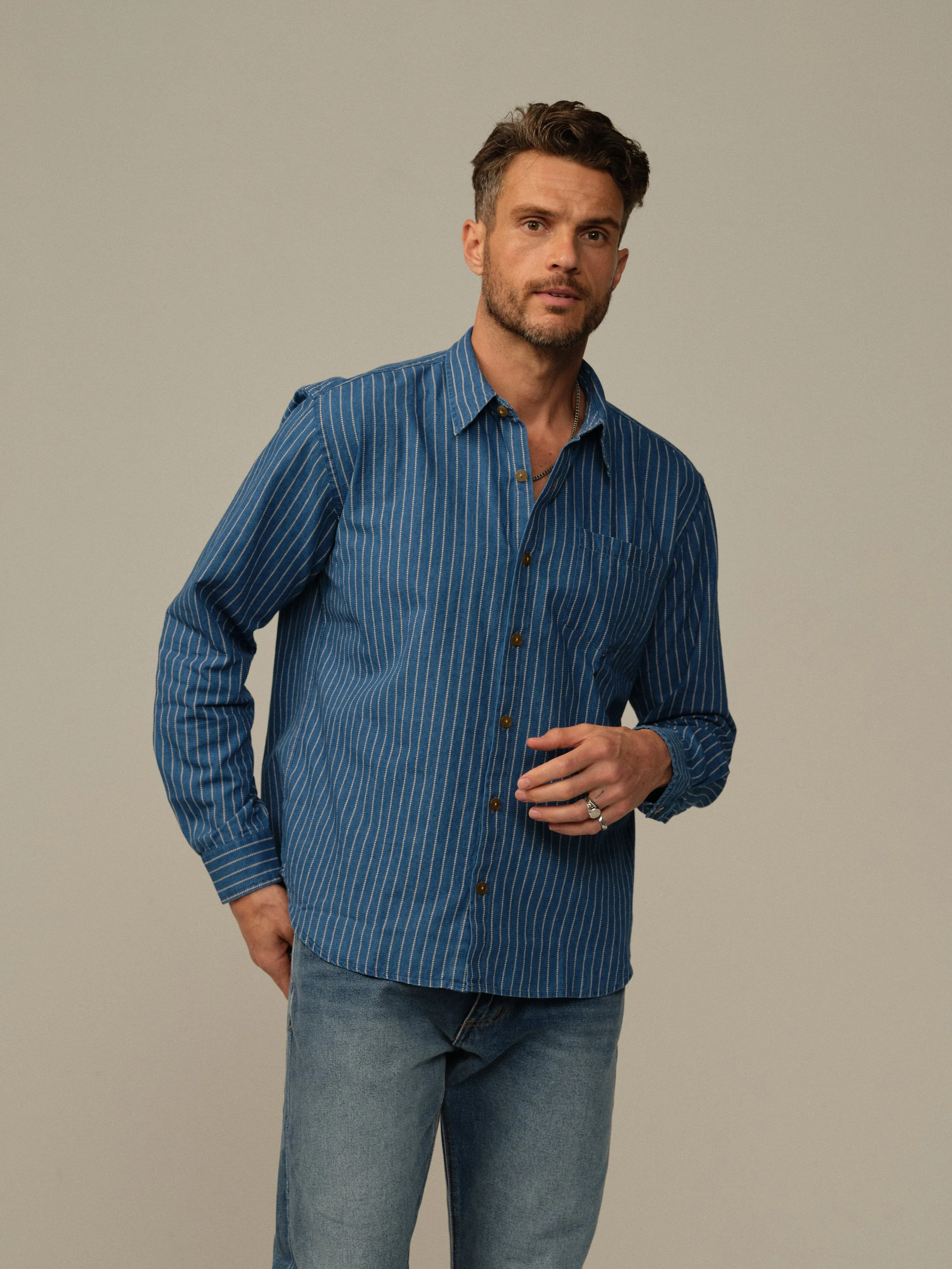 Men's Accord Dot-Dyed Indigo Shirt Student favorite
