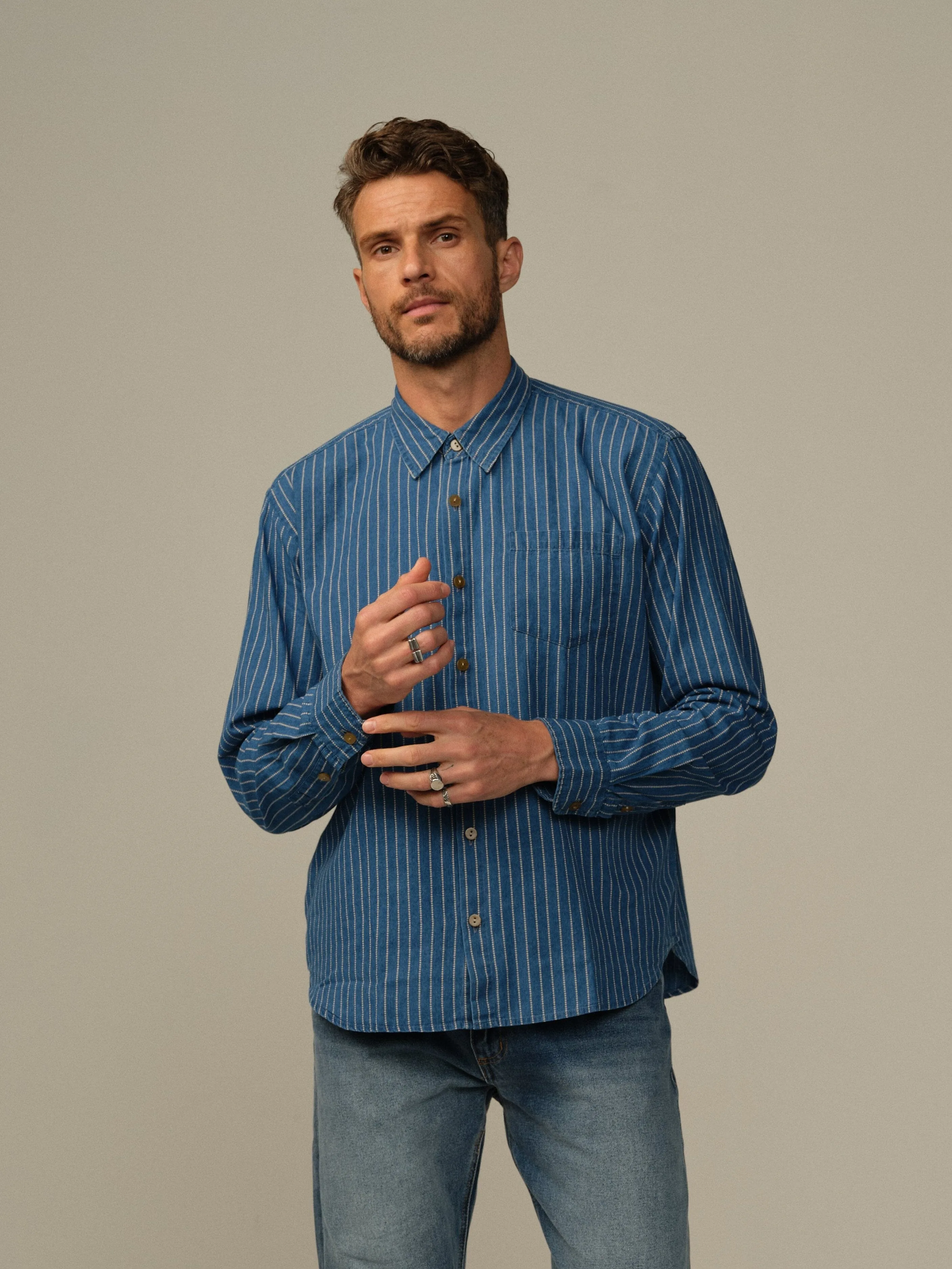 Men's Accord Dot-Dyed Indigo Shirt Winter warm