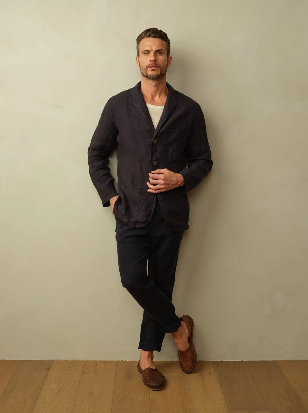 Men's Biarritz Unstructured Linen Blazer reflective details