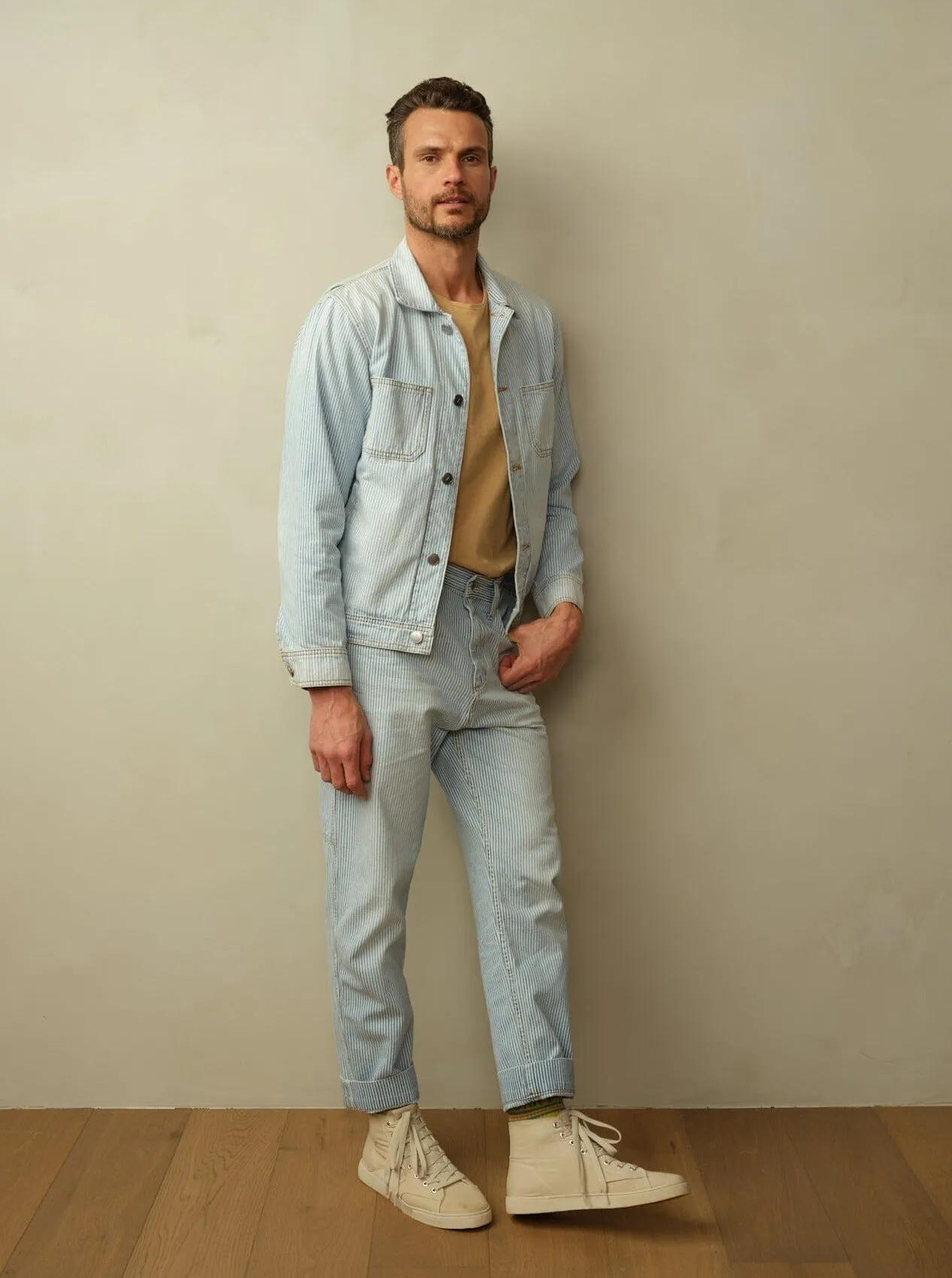 Men's Cody Japanese Denim Railroad Stripe Jacket casual warmth