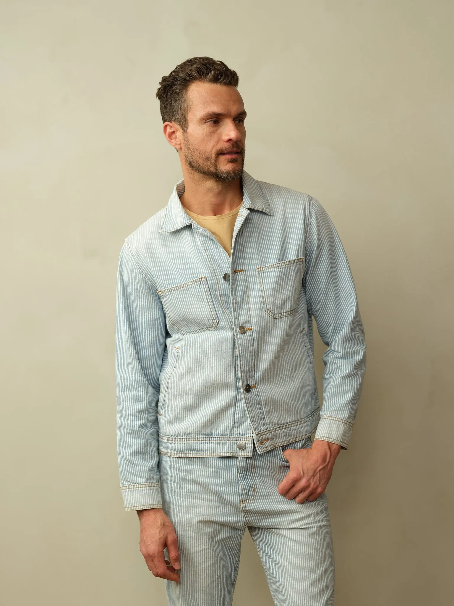 Men's Cody Japanese Denim Railroad Stripe Jacket casual vibe