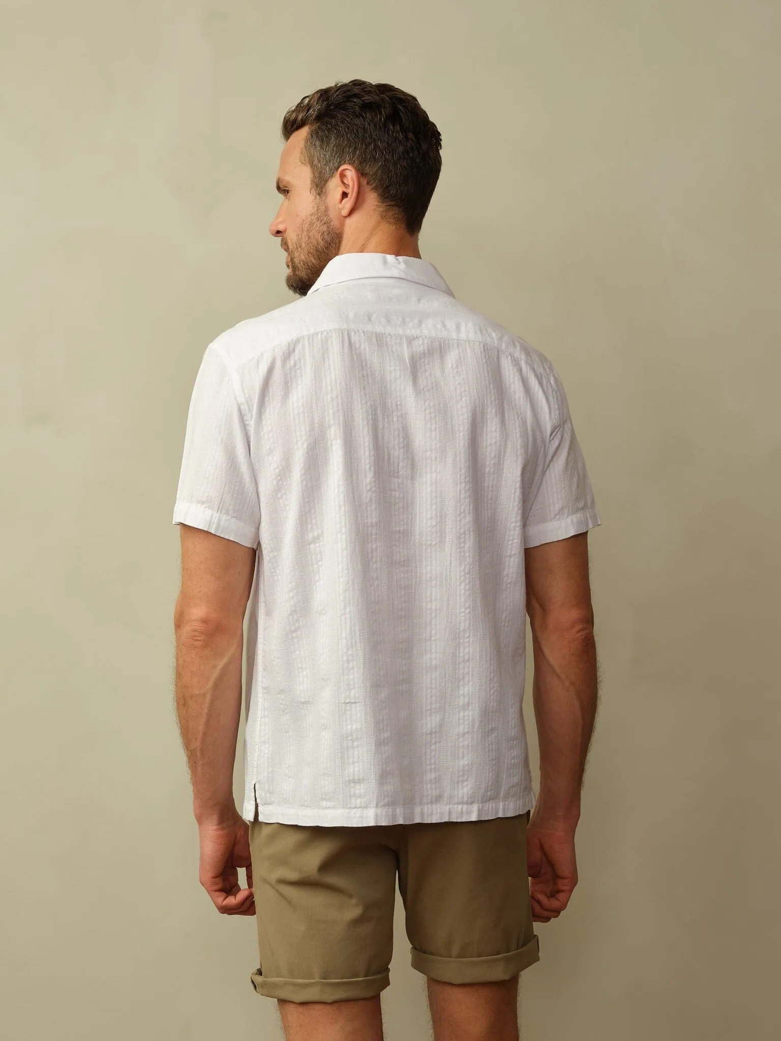 Men's Fez Shirt in Organic Cotton Dobby Flexible stretch