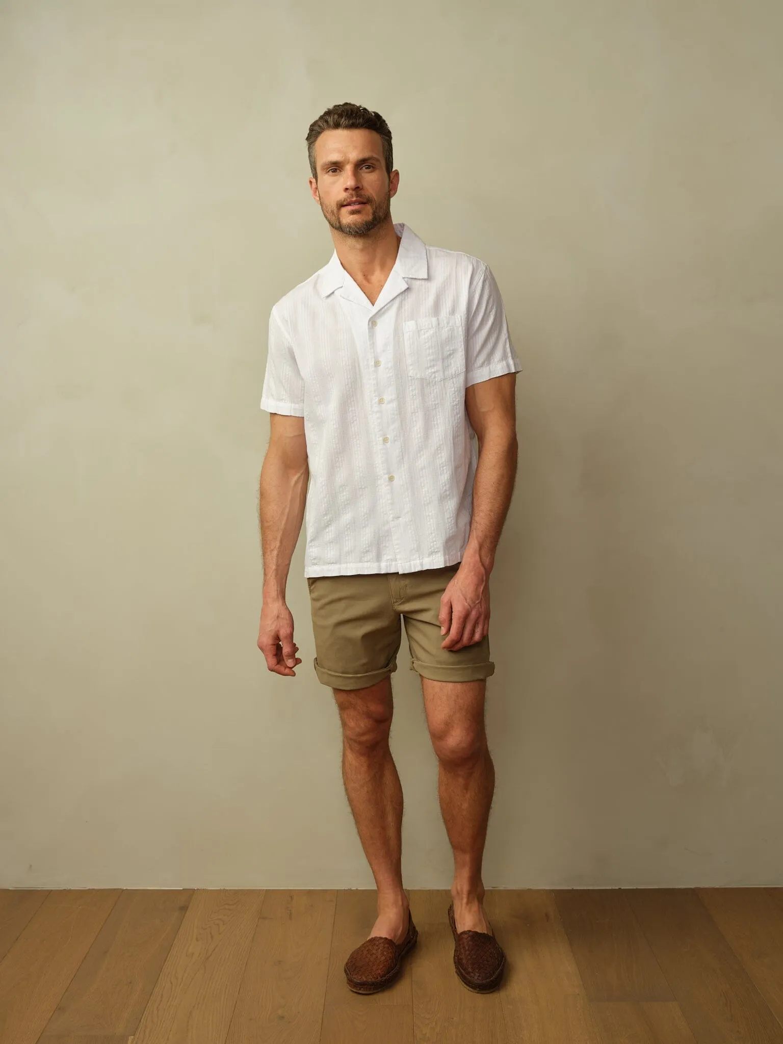 Men's Fez Shirt in Organic Cotton Dobby Elastic fabric