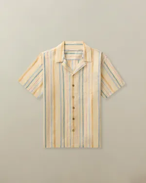 Men's Fez Shirt in Striped Linen Flexible stretch