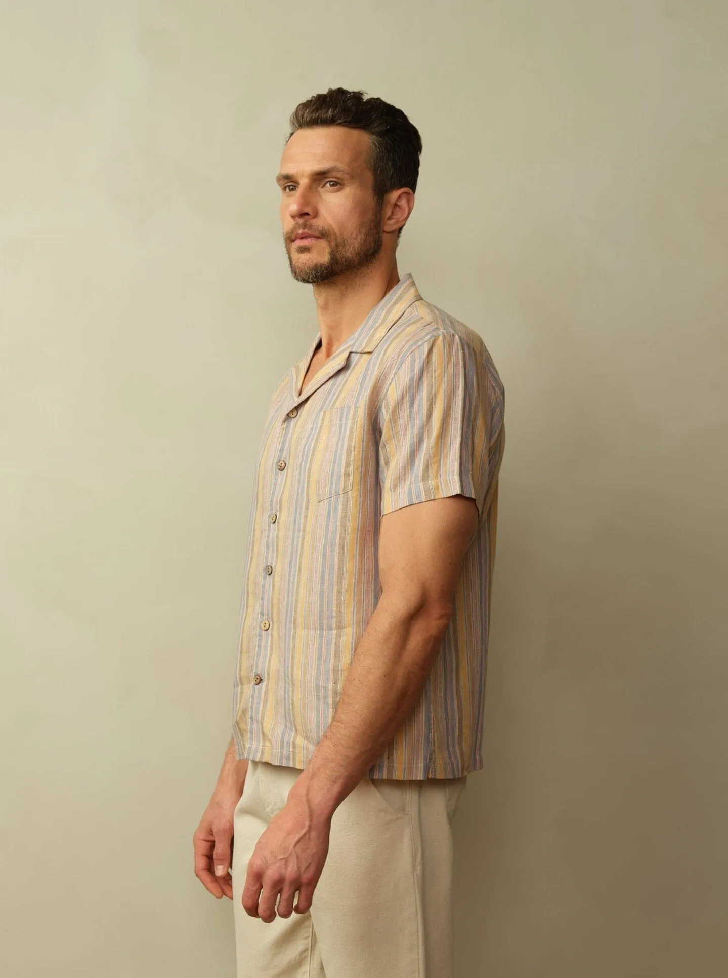 Men's Fez Striped Linen S/S Fashion simple
