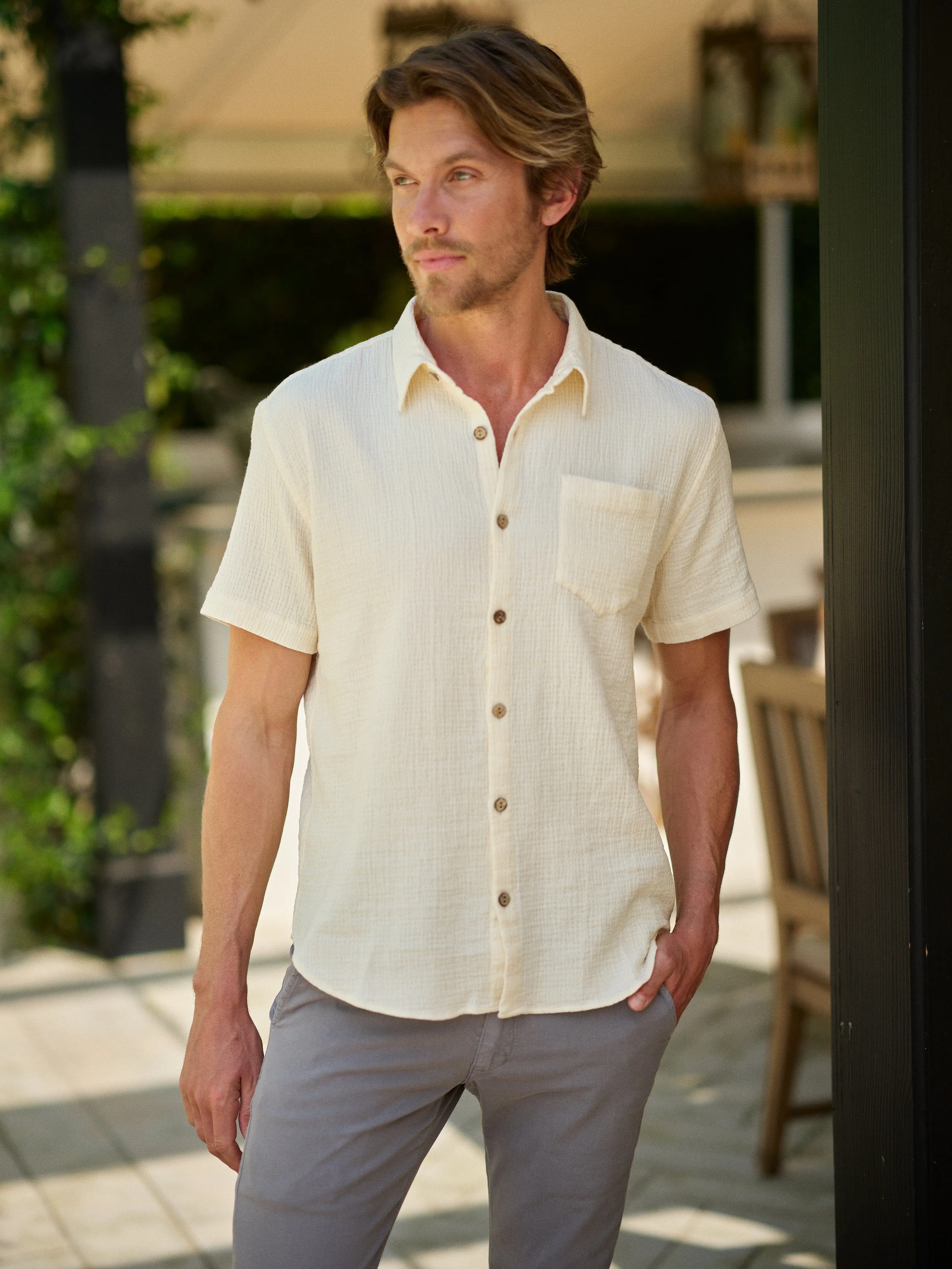Men's Hudson Shirt in Organic Cotton Seersucker Solid elegant