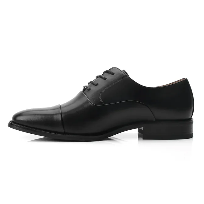 Men's Lace Up Round Cap Toe Dress Shoes - Black clean blend