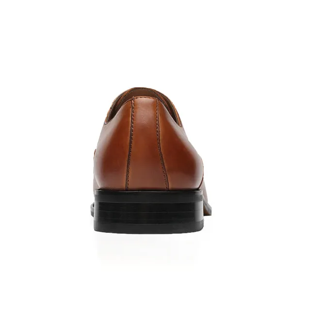 Men's Lace Up Round Cap Toe Dress Shoes - Cognac clean silhouette