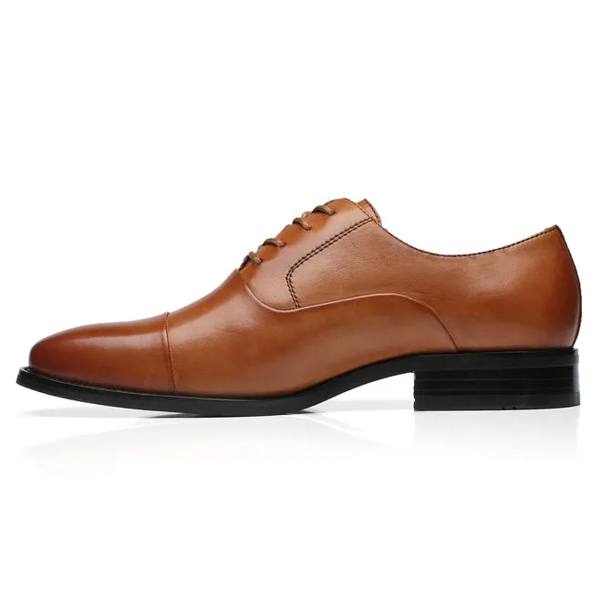 Men's Lace Up Round Cap Toe Dress Shoes - Cognac tactile feel
