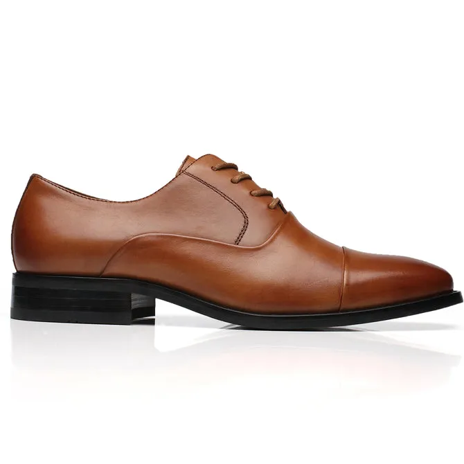 Men's Lace Up Round Cap Toe Dress Shoes - Cognac foot relief