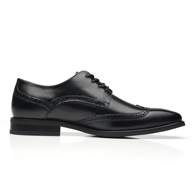 Men's Oxford Wing Tip Navy Leather Dress Shoes - Black fast fit
