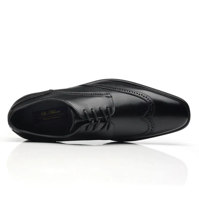 Men's Oxford Wing Tip Navy Leather Dress Shoes - Black clean silhouette