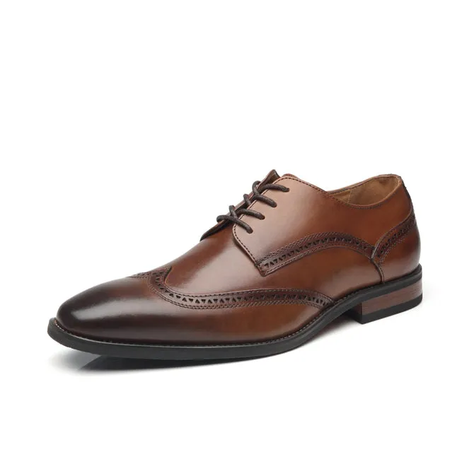 Men's Oxford Wing Tip Navy Leather Dress Shoes - Whisky timeless wear