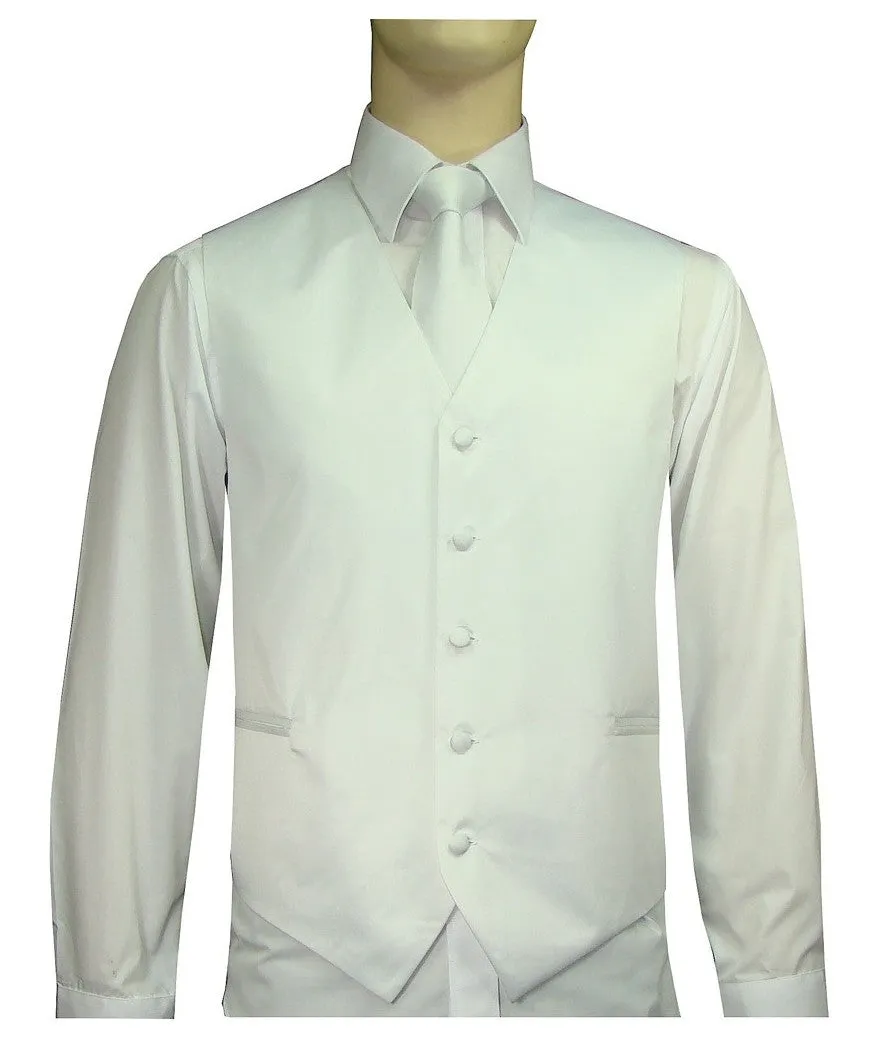 Men's Satin 10-1 Solid Vest, Tie & Hanky - White Easy Freedom