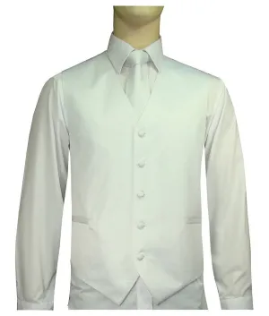 Men's Satin 10-1 Solid Vest, Tie & Hanky - White Easy Freedom