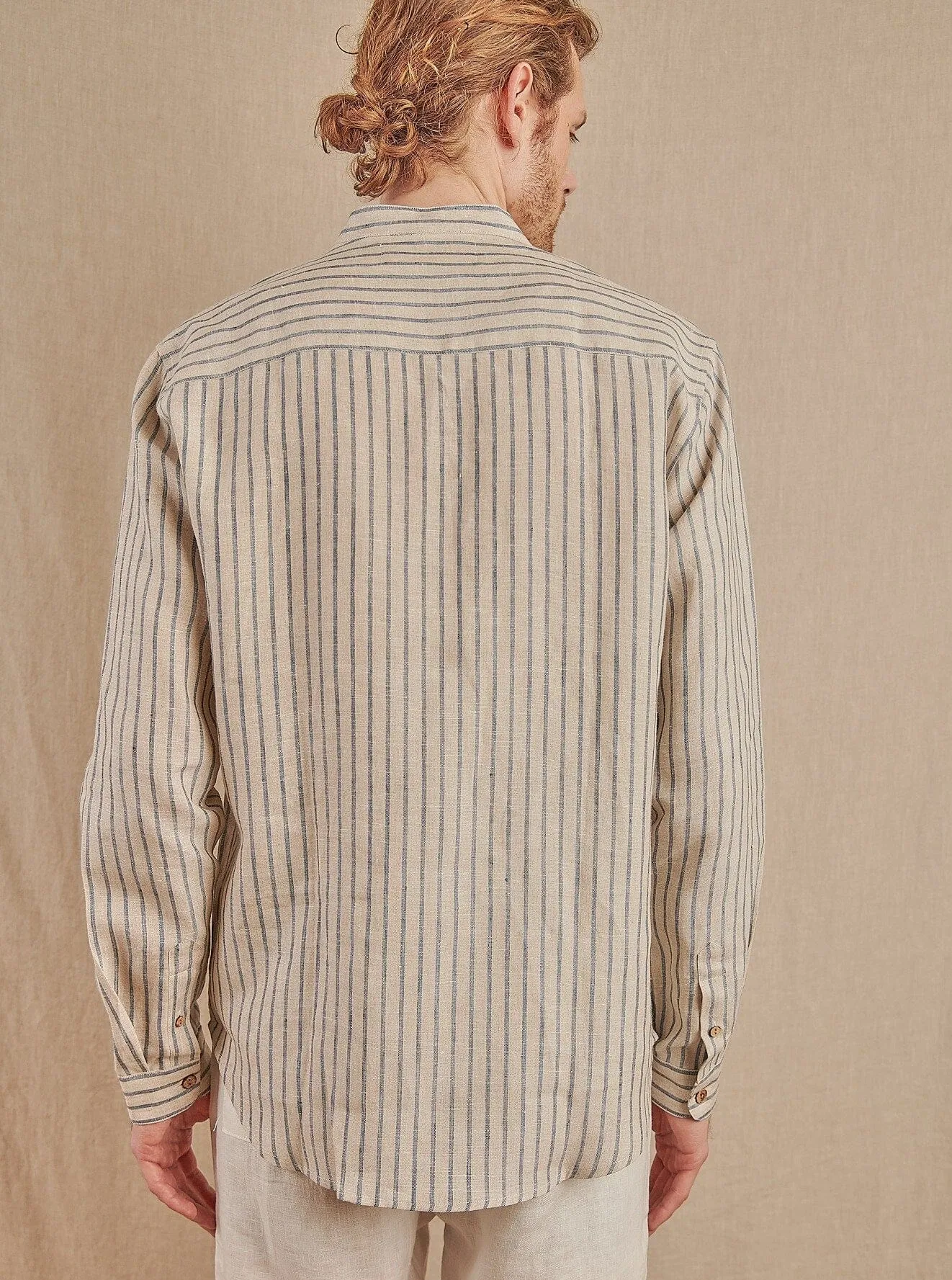 Men's Striped Monty Mandarin in Linen - Final Sale Fine tailoring