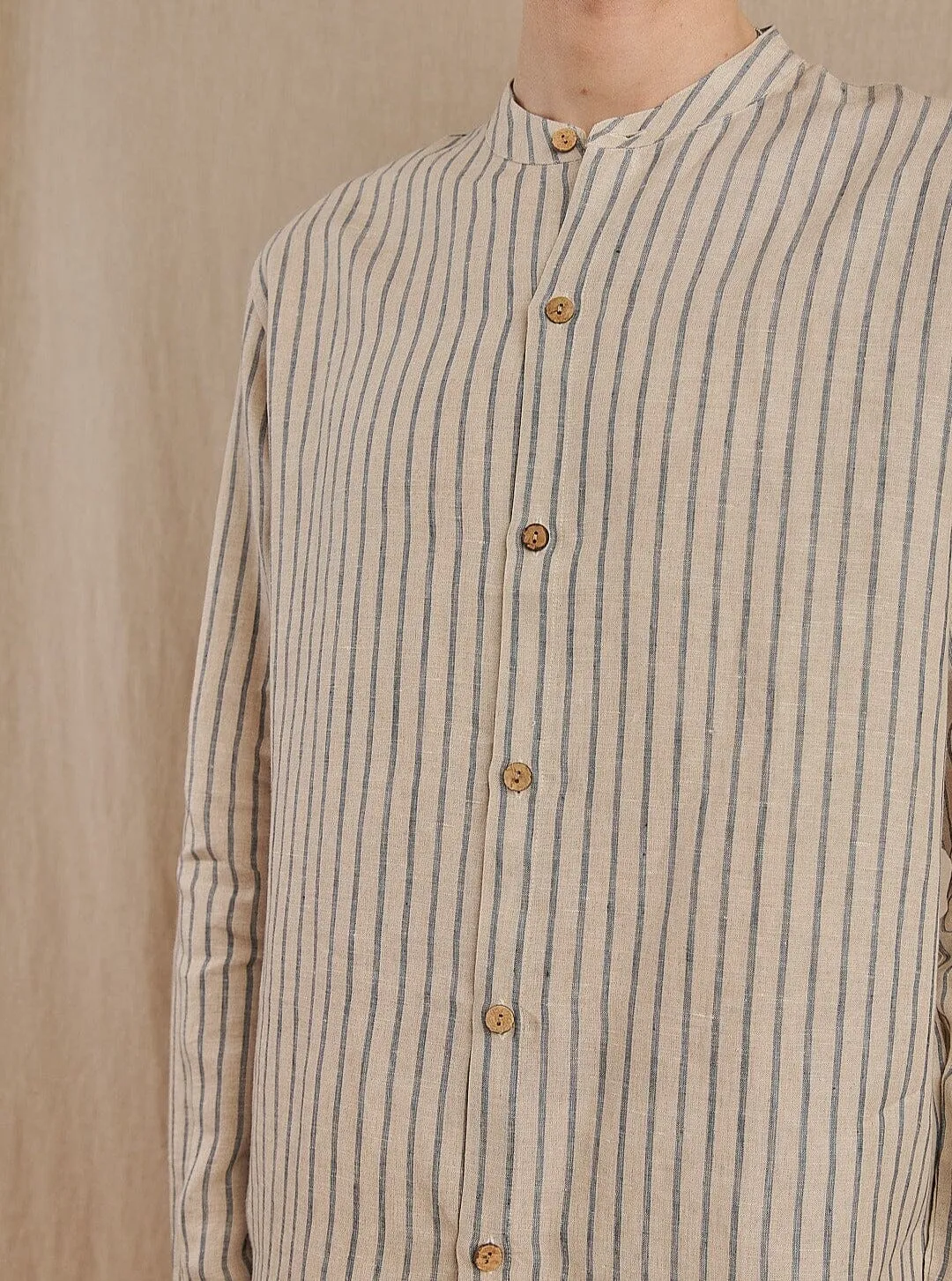 Men's Striped Monty Mandarin in Linen - Final Sale Tech fabric