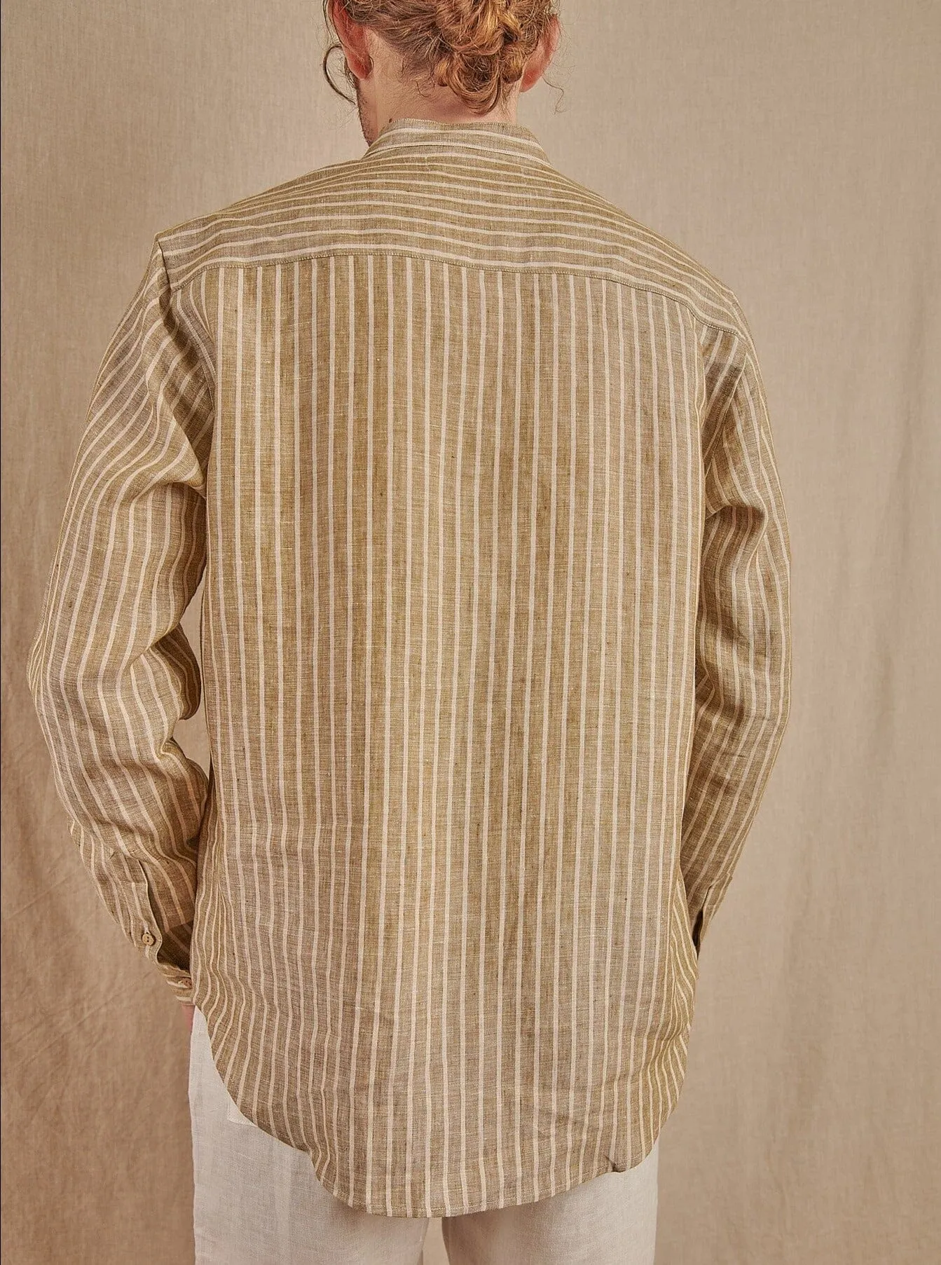 Men's Striped Monty Mandarin in Linen - Final Sale Comfort fit