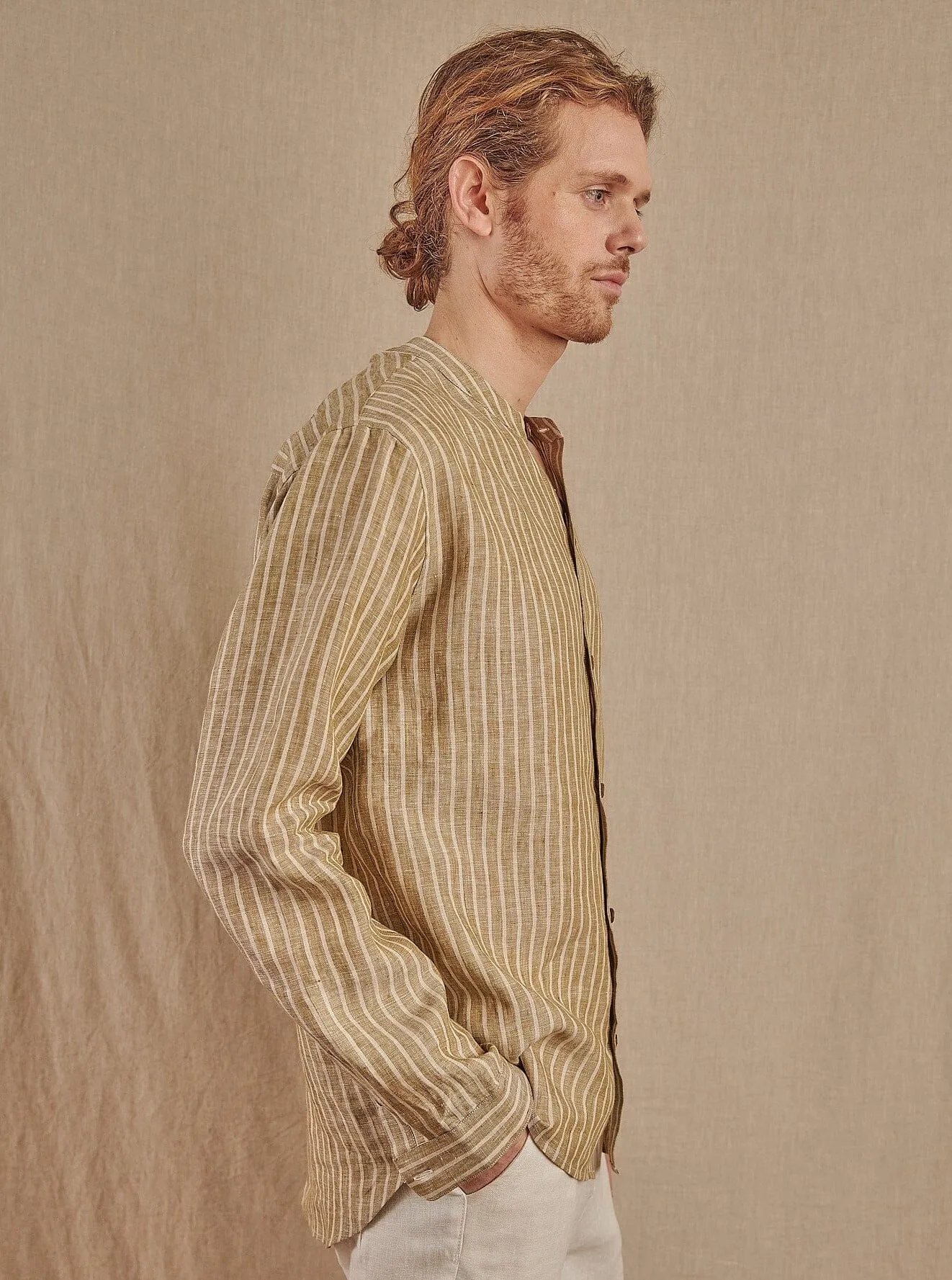 Men's Striped Monty Mandarin in Linen - Final Sale Leisure sport