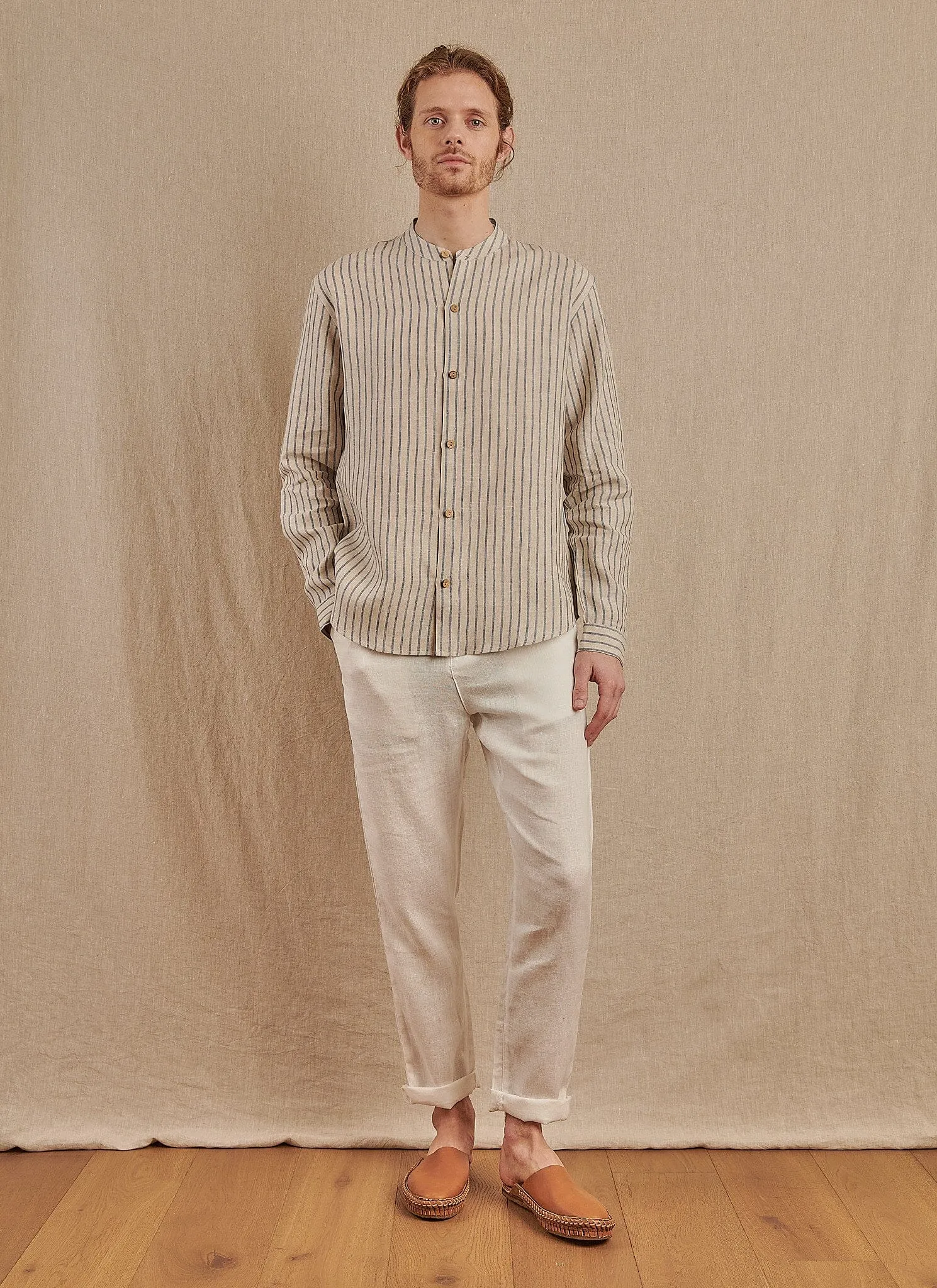 Men's Striped Monty Mandarin in Linen - Final Sale Sport special