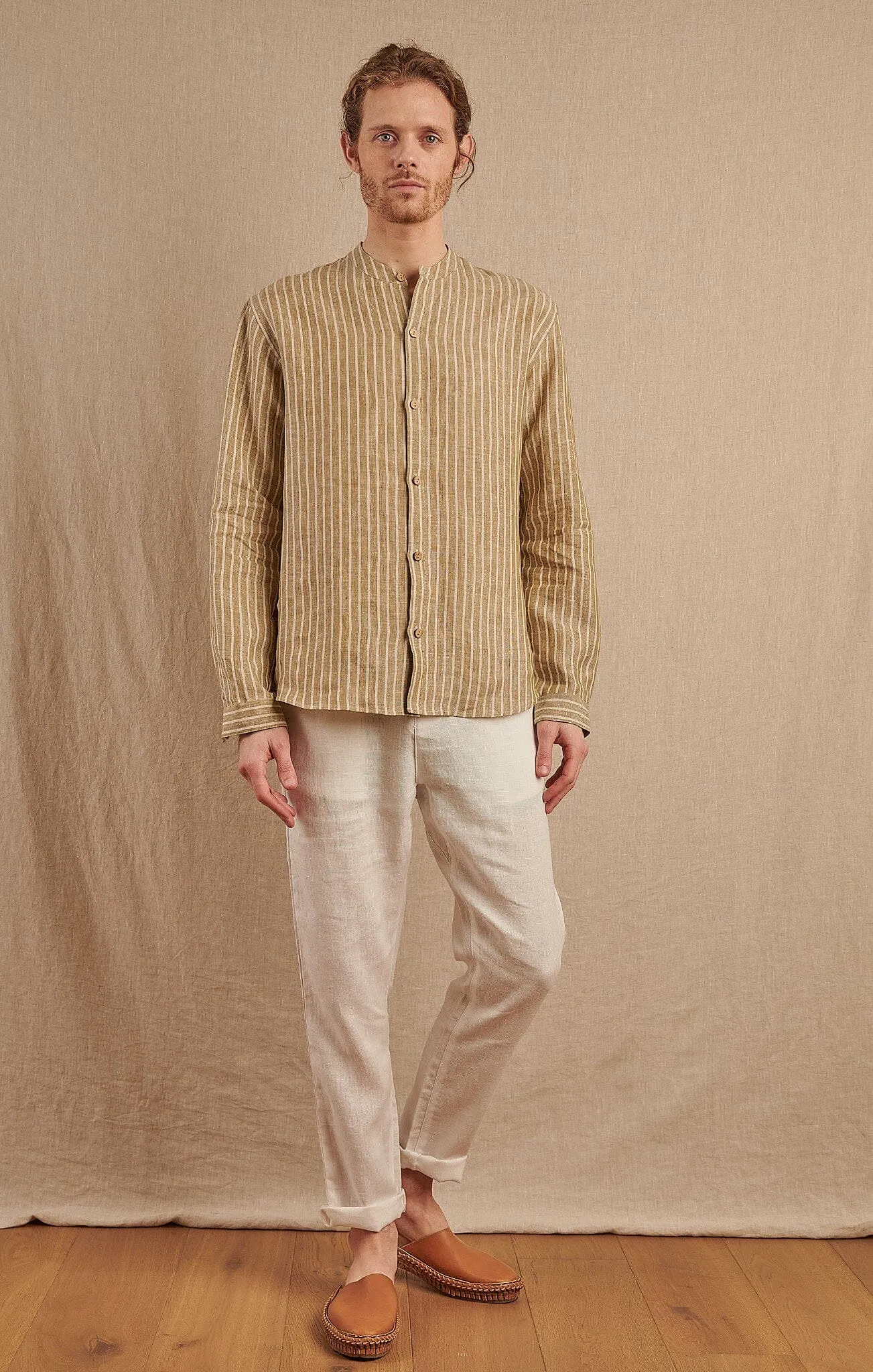 Men's Striped Monty Mandarin in Linen - Final Sale Winter warm