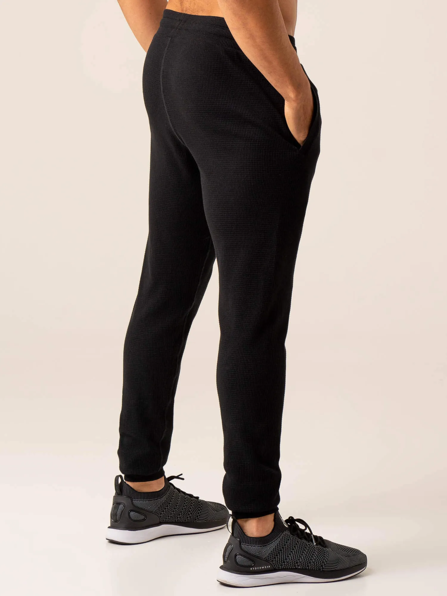 Men's Waffle Lounge Pants - Black Fitness Training