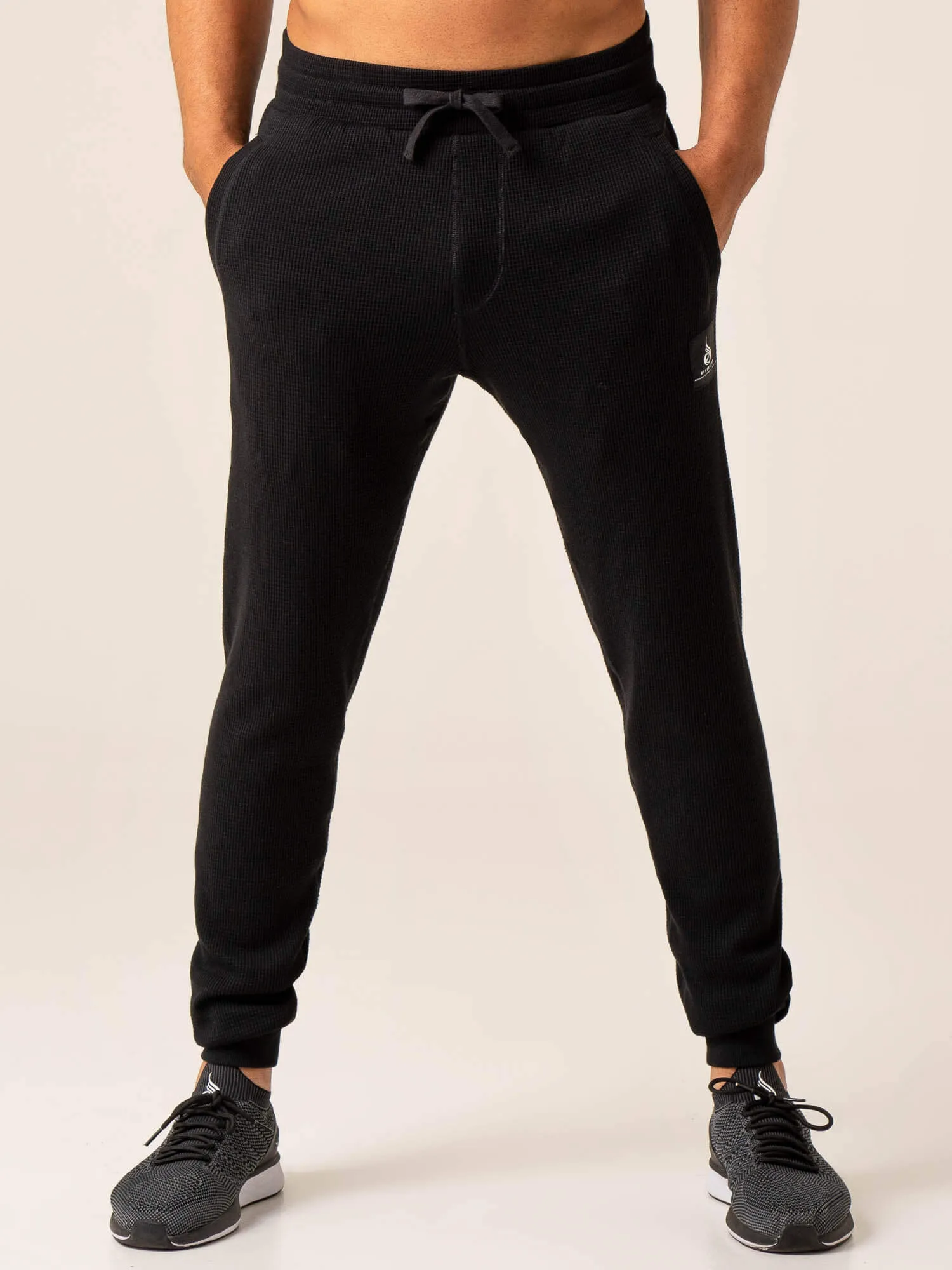 Men's Waffle Lounge Pants - Black Clean Style