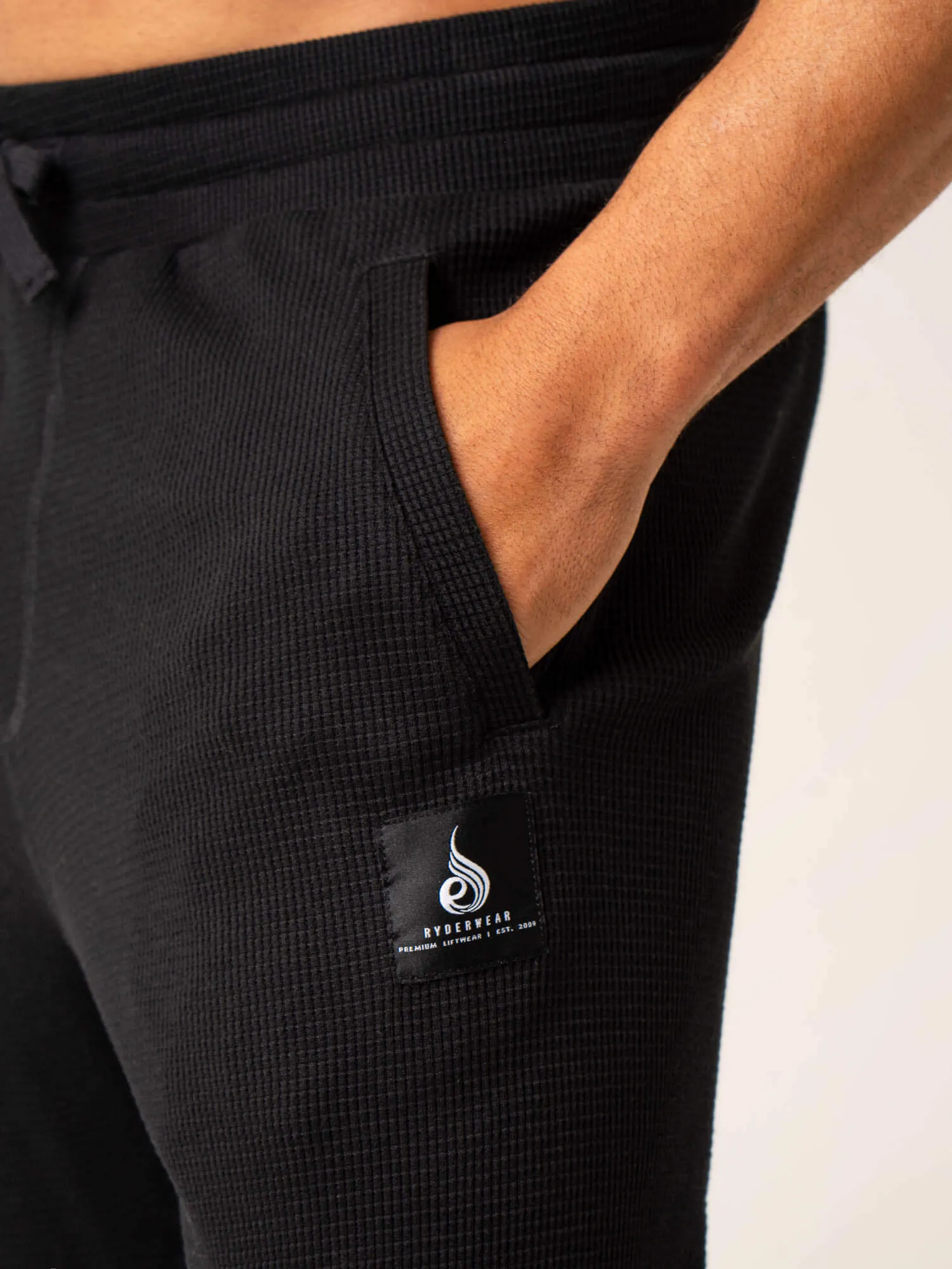 Men's Waffle Lounge Pants - Black Thick Warm