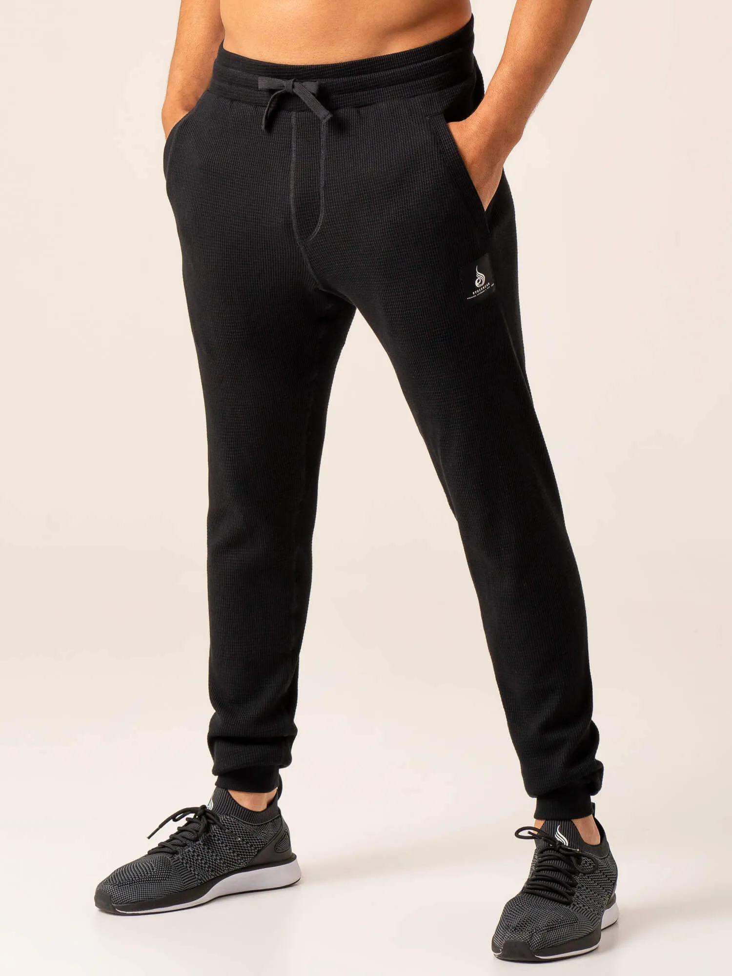 Men's Waffle Lounge Pants - Black Stylish Print