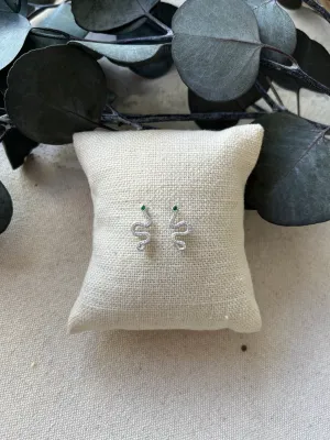 Mini CZ Serpent Earring, Silver fresh detail