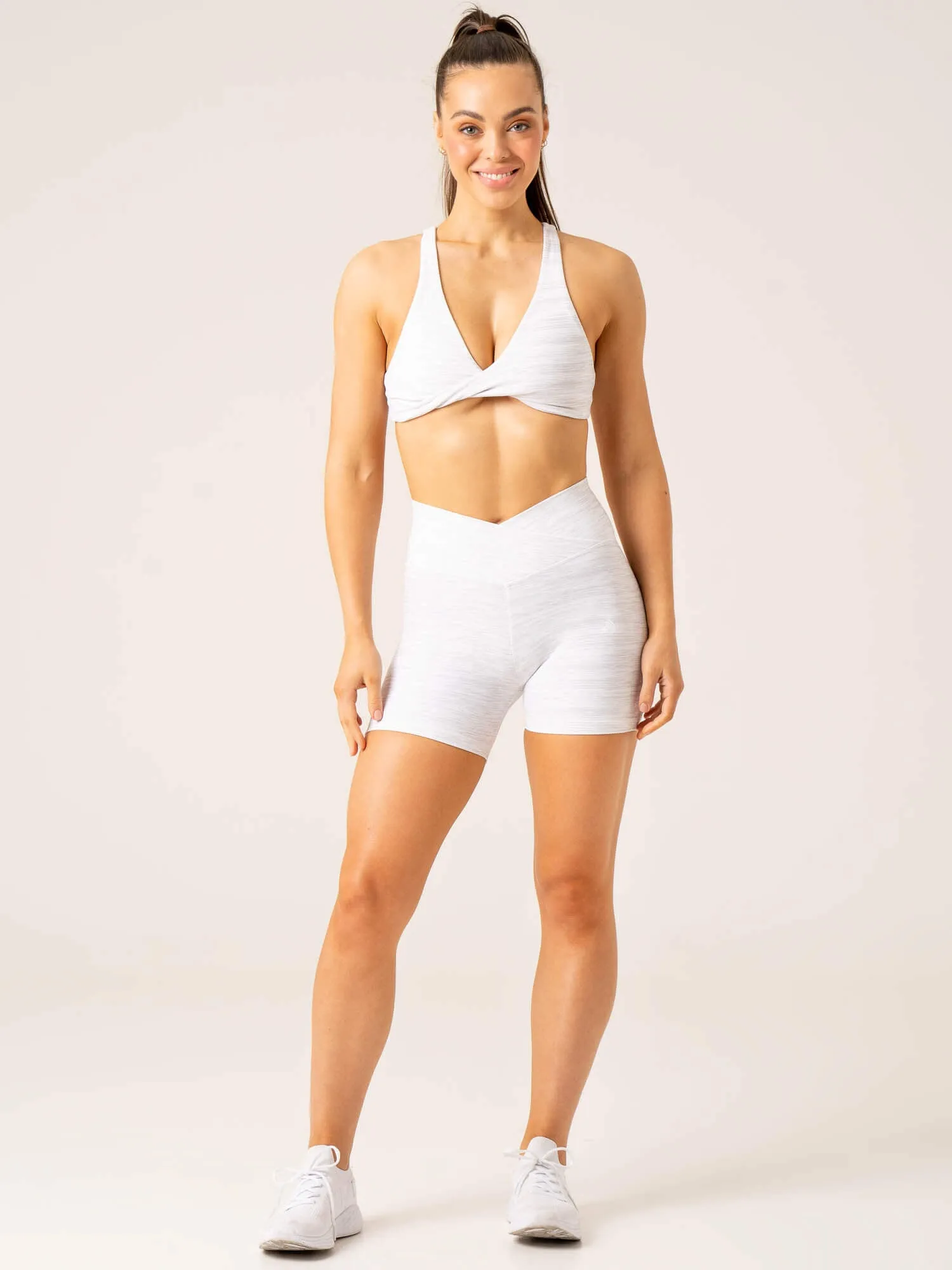 Momentum Cross Over Scrunch Shorts - Snow Grey Marl low impact
