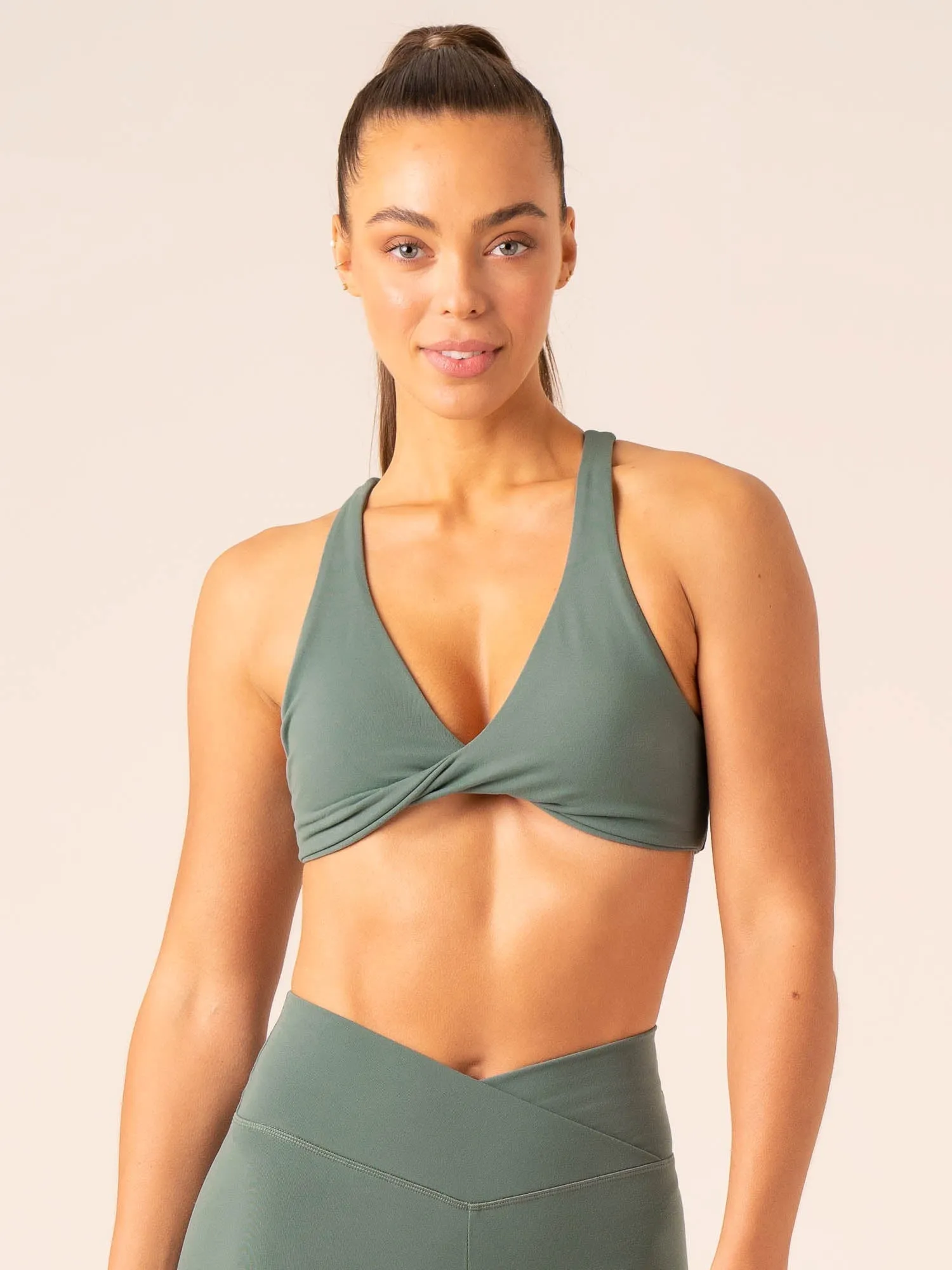 Momentum Twist Sports Bra - Forest Green Slip Resistant
