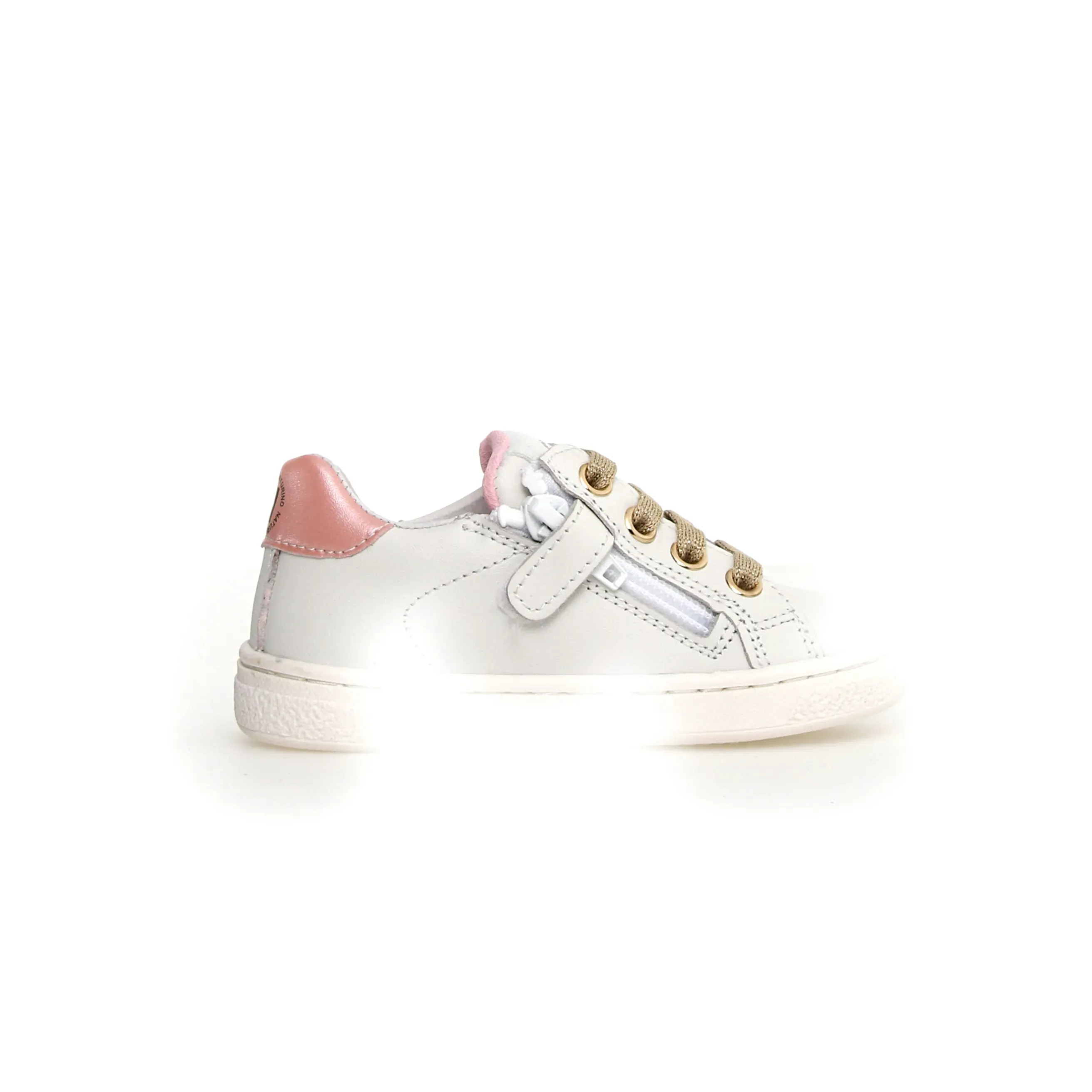 Naturino Girl's Pinn Zip Casual Shoes - Metallic White / Platinum / Pink zero limit