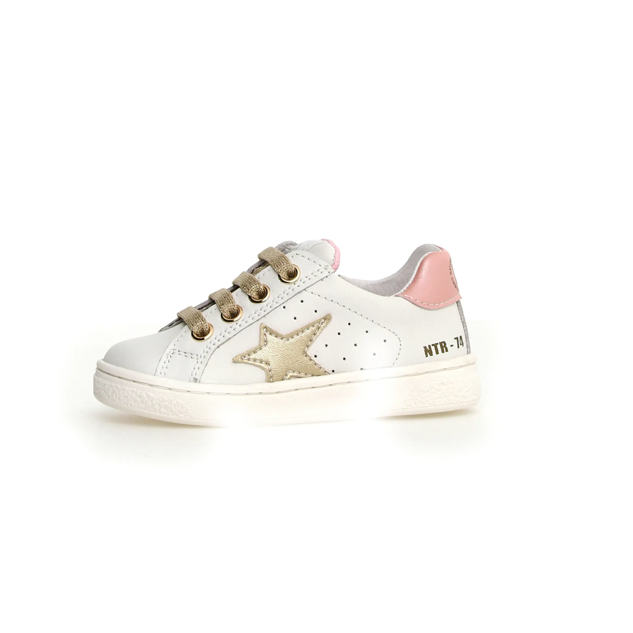 Naturino Girl's Pinn Zip Casual Shoes - Metallic White / Platinum / Pink light mind