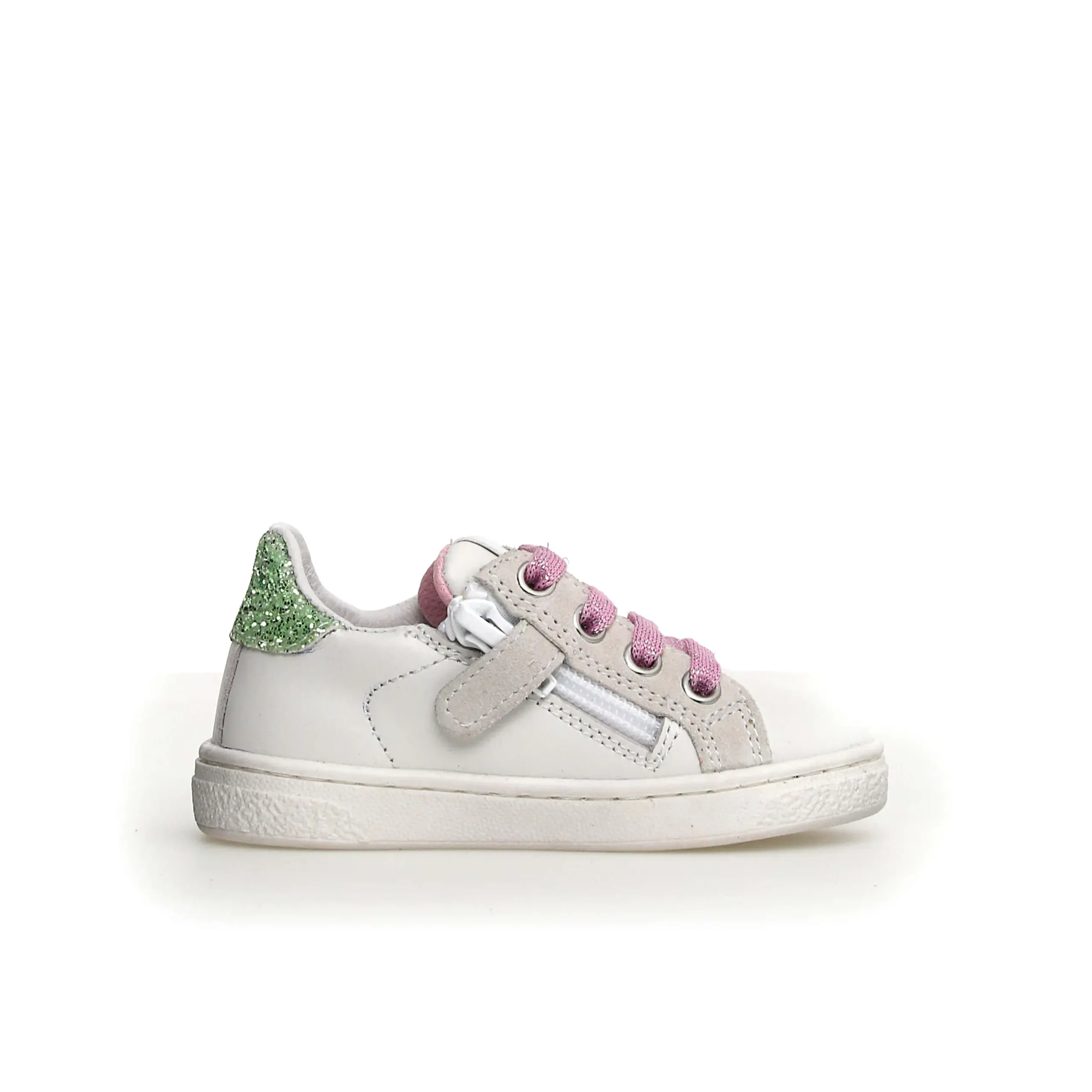 Naturino Girl's Pinn Zip Casual Shoes - White/Pink/Light Green weekend ease
