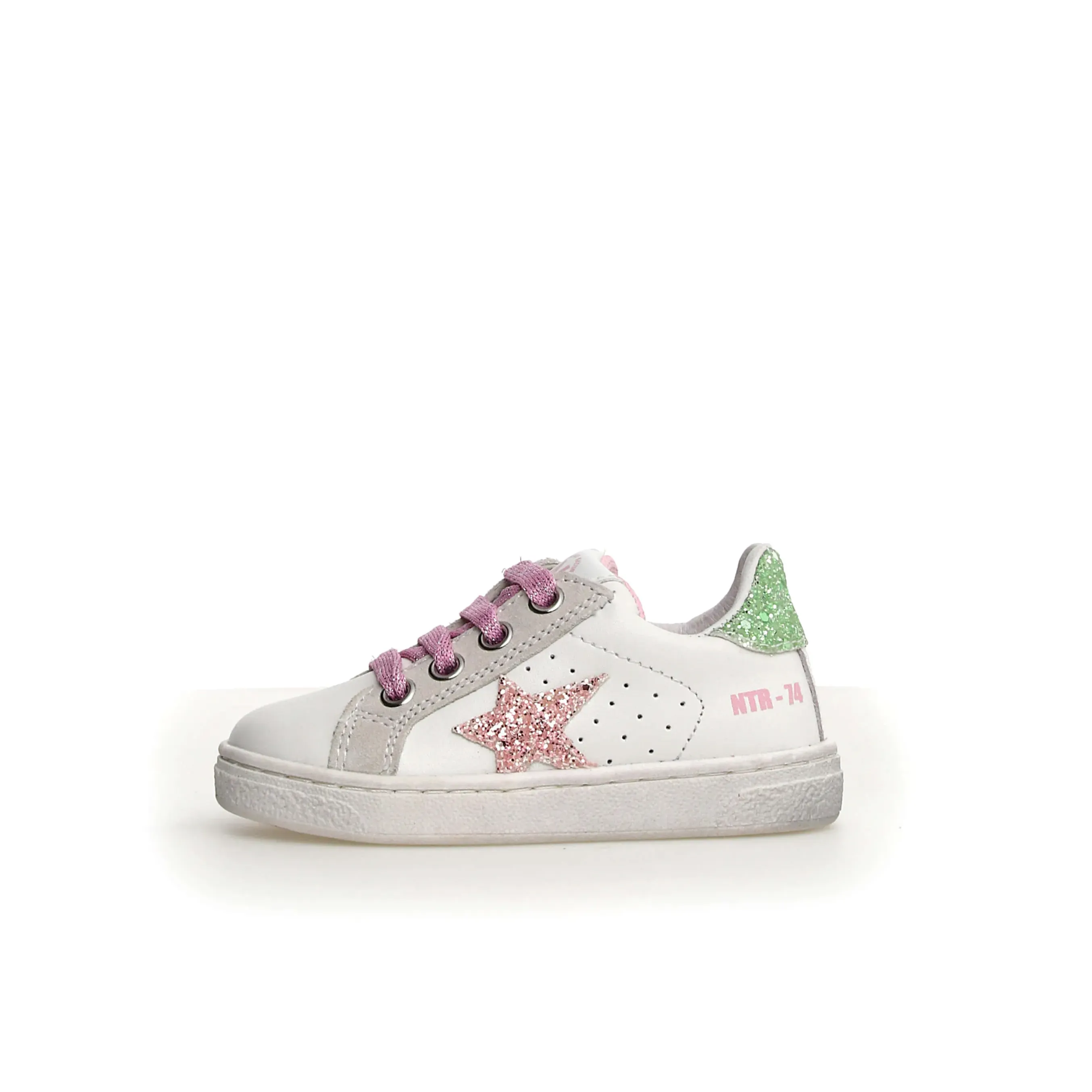 Naturino Girl's Pinn Zip Casual Shoes - White/Pink/Light Green city wear