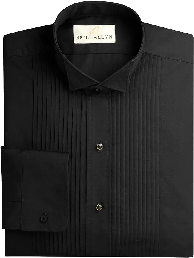 Neil Allyn 100% Cotton | Slim Fit Tuxedo Shirt - Black Elastic design