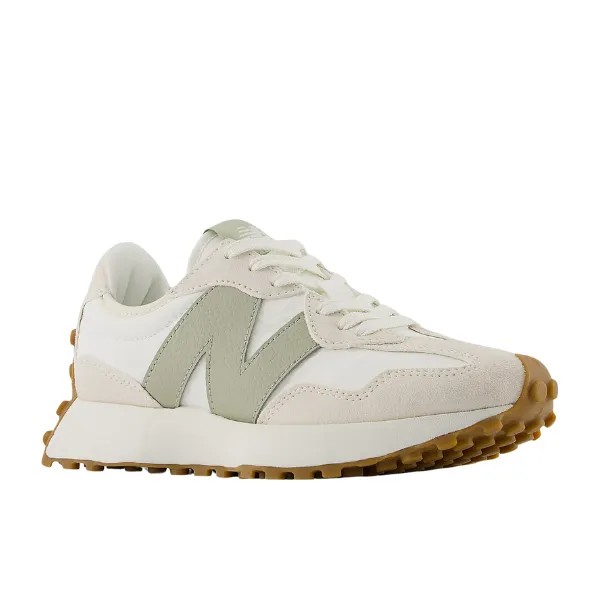 New Balance Women's 327 White/Olive zen feel