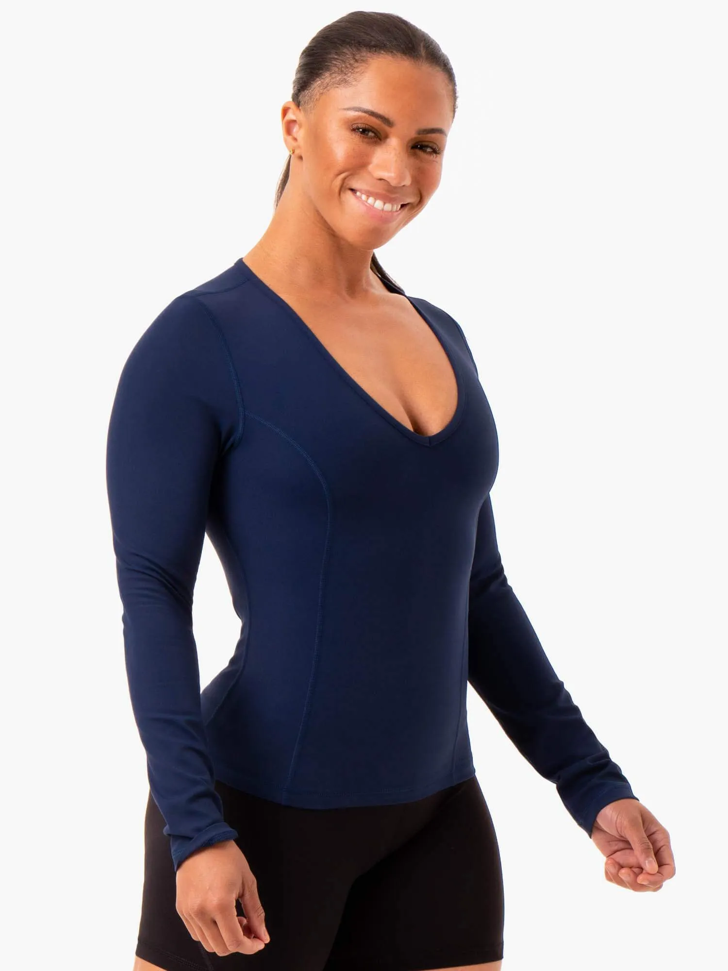 NKD Align Long Sleeve Training Top - Navy detail work